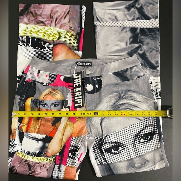 The Kript KRIPT Mugshot Flare Pants Silky New Patchwork Graphic Rare Baddie - Picture 12 of 15